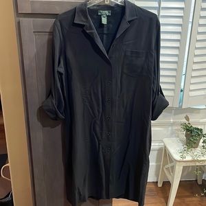 Ralph Lauren 100% Silk Black Button Down Dress